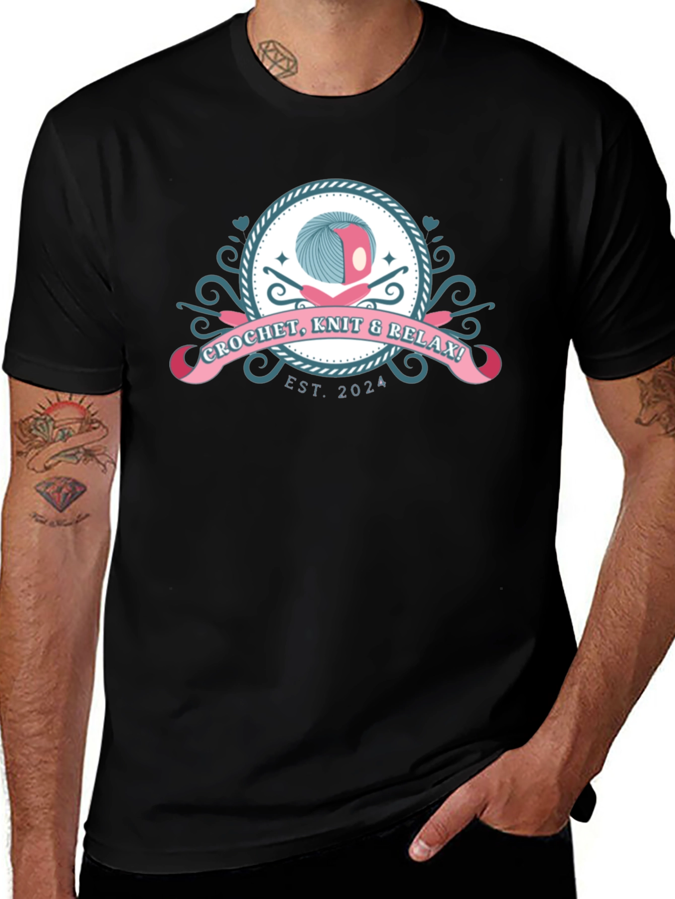 Crochet Knit & Relax Black T-Shirt - Est. 2024