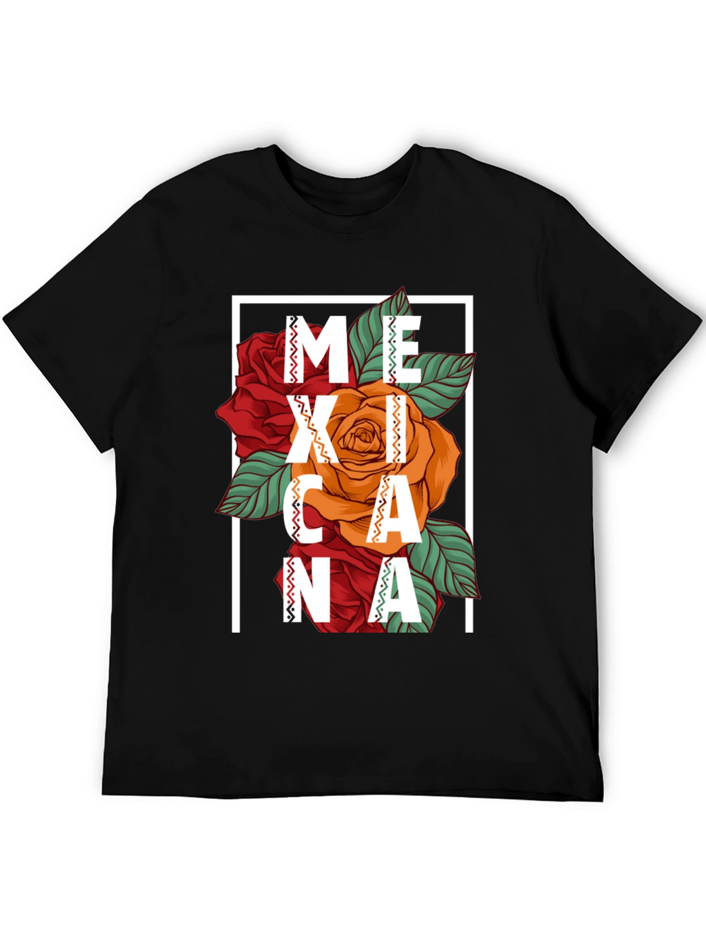 Mexicana Graphic T-Shirt - Floral Design Black