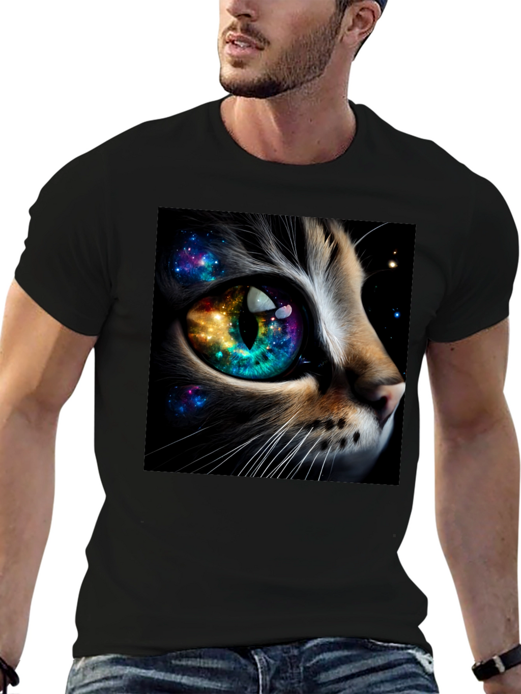 Cosmic Cat Eye T-Shirt - Unique Galaxy Design