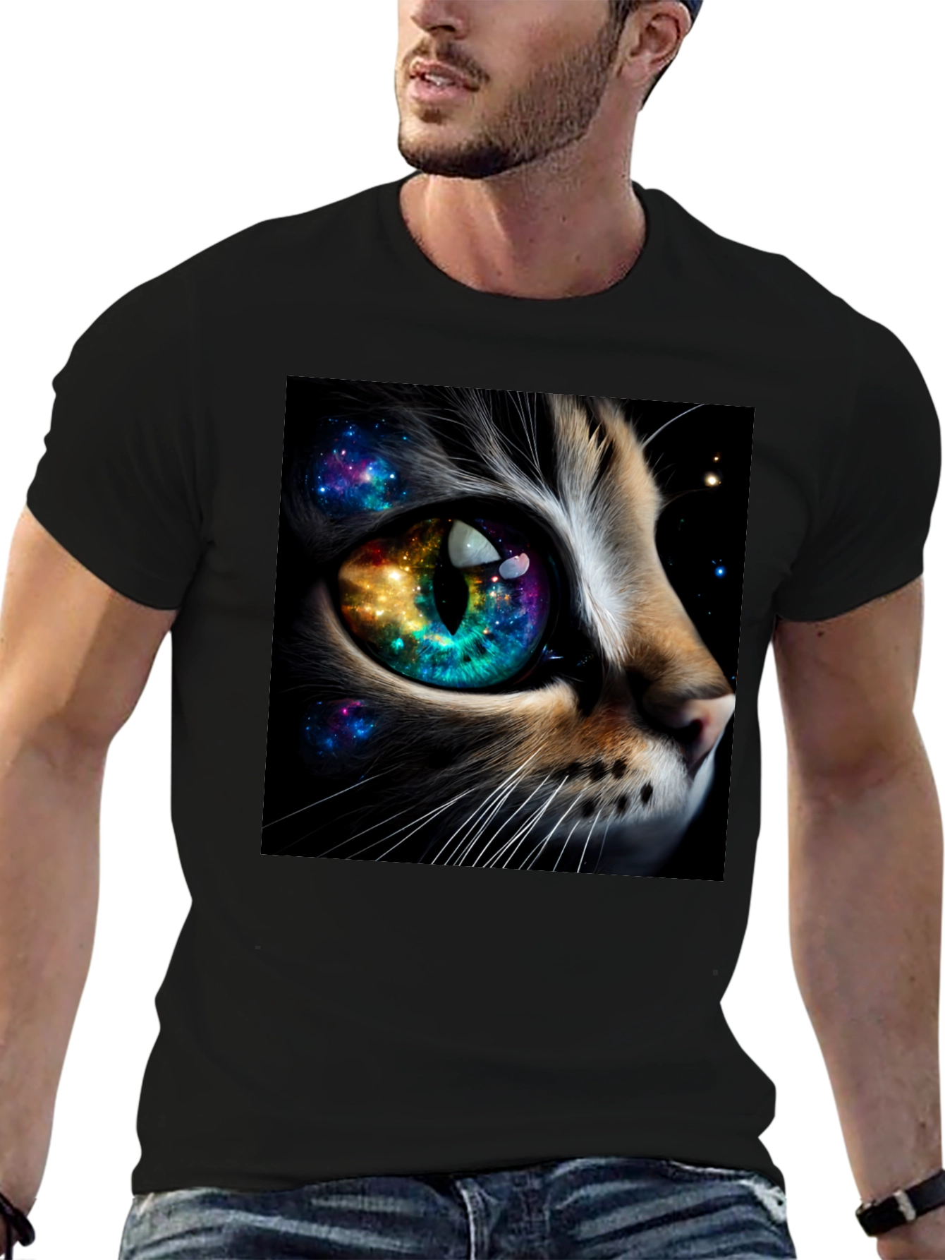 Cosmic Cat Eye T-Shirt - Unique Galaxy Design