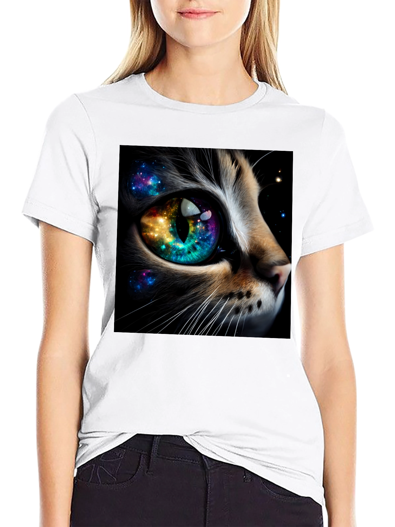 Cosmic Cat Eye T-Shirt - Unique Galaxy Design