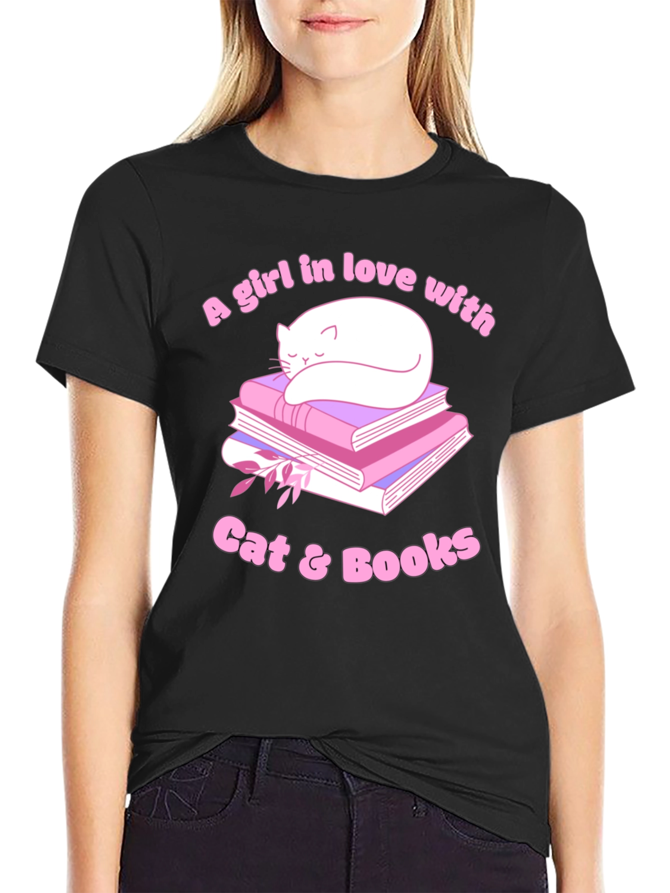Cat & Books Graphic Tee - Book Lovers Shirt