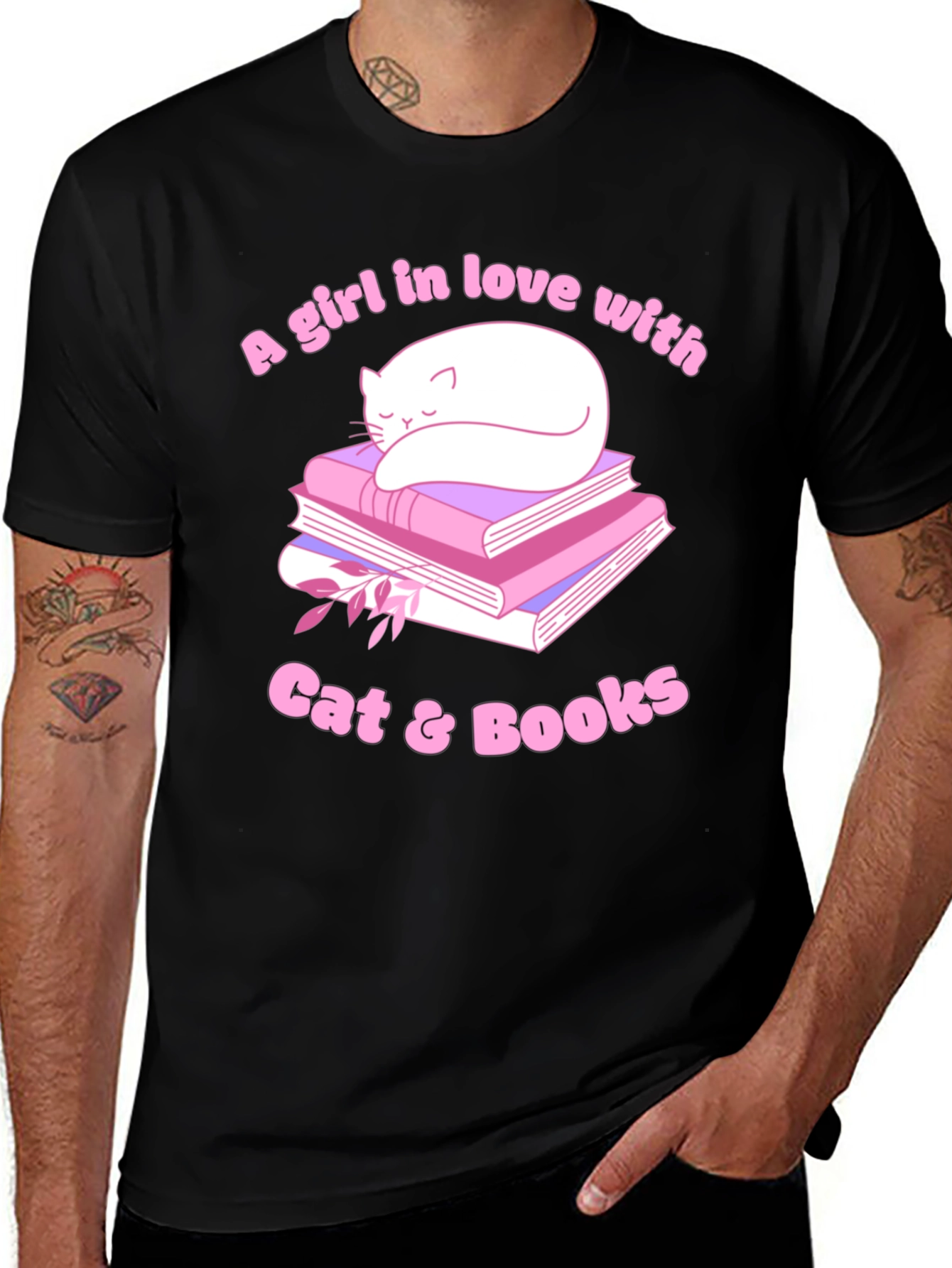 Cat & Books Graphic Tee - Book Lovers Shirt