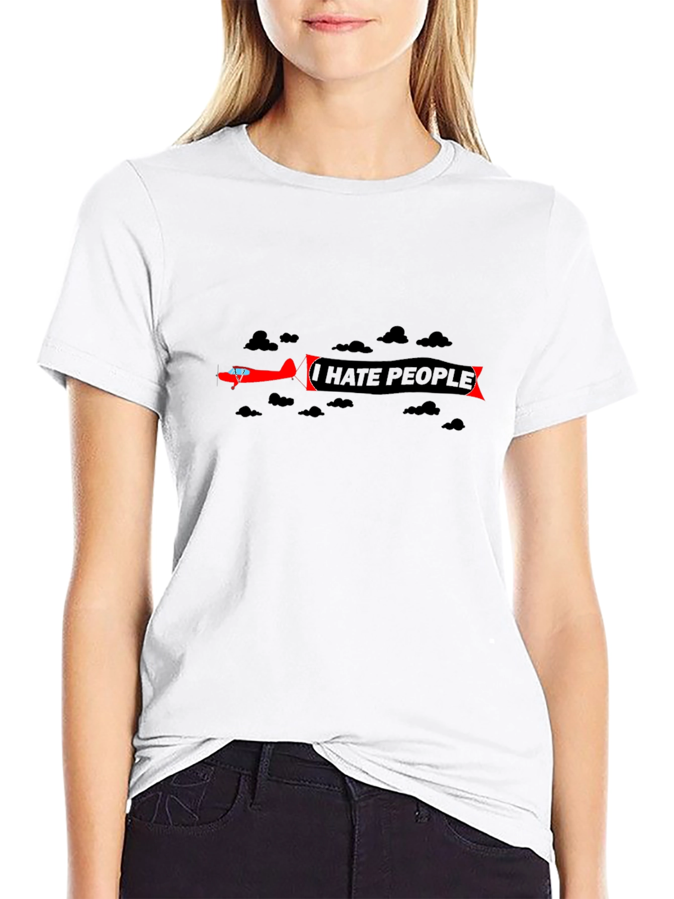 I Hate People Airplane T-Shirt - Black