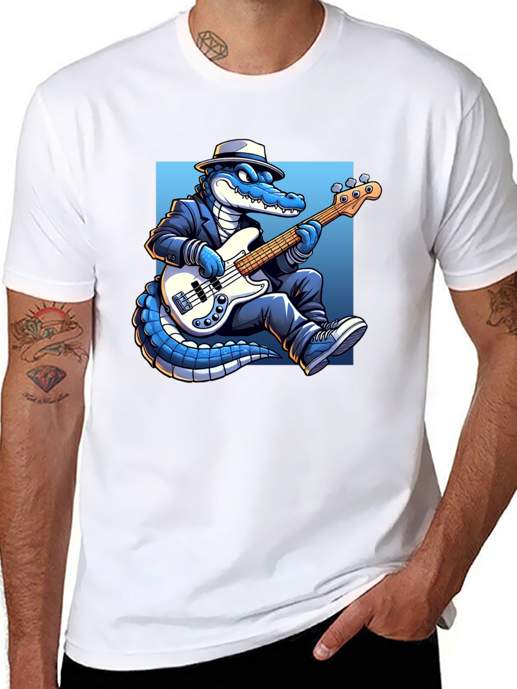Cool Gator Playing Bass Guitar T-Shirt