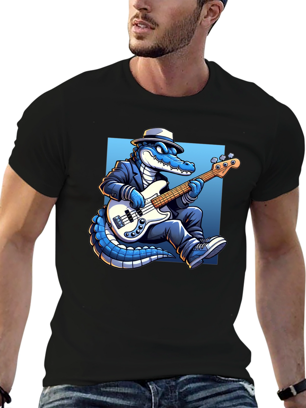 Cool Gator Playing Bass Guitar T-Shirt