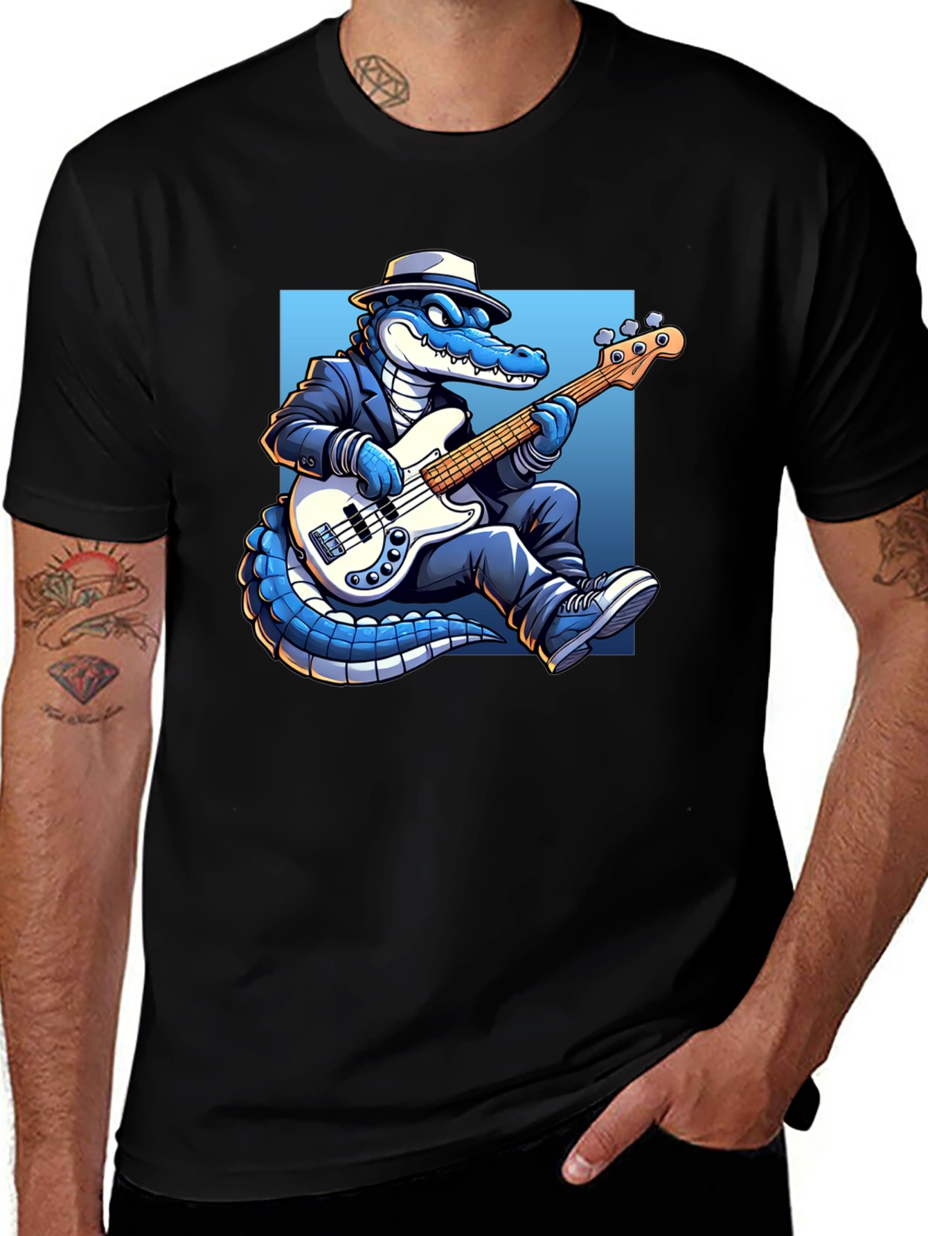 Cool Gator Playing Bass Guitar T-Shirt