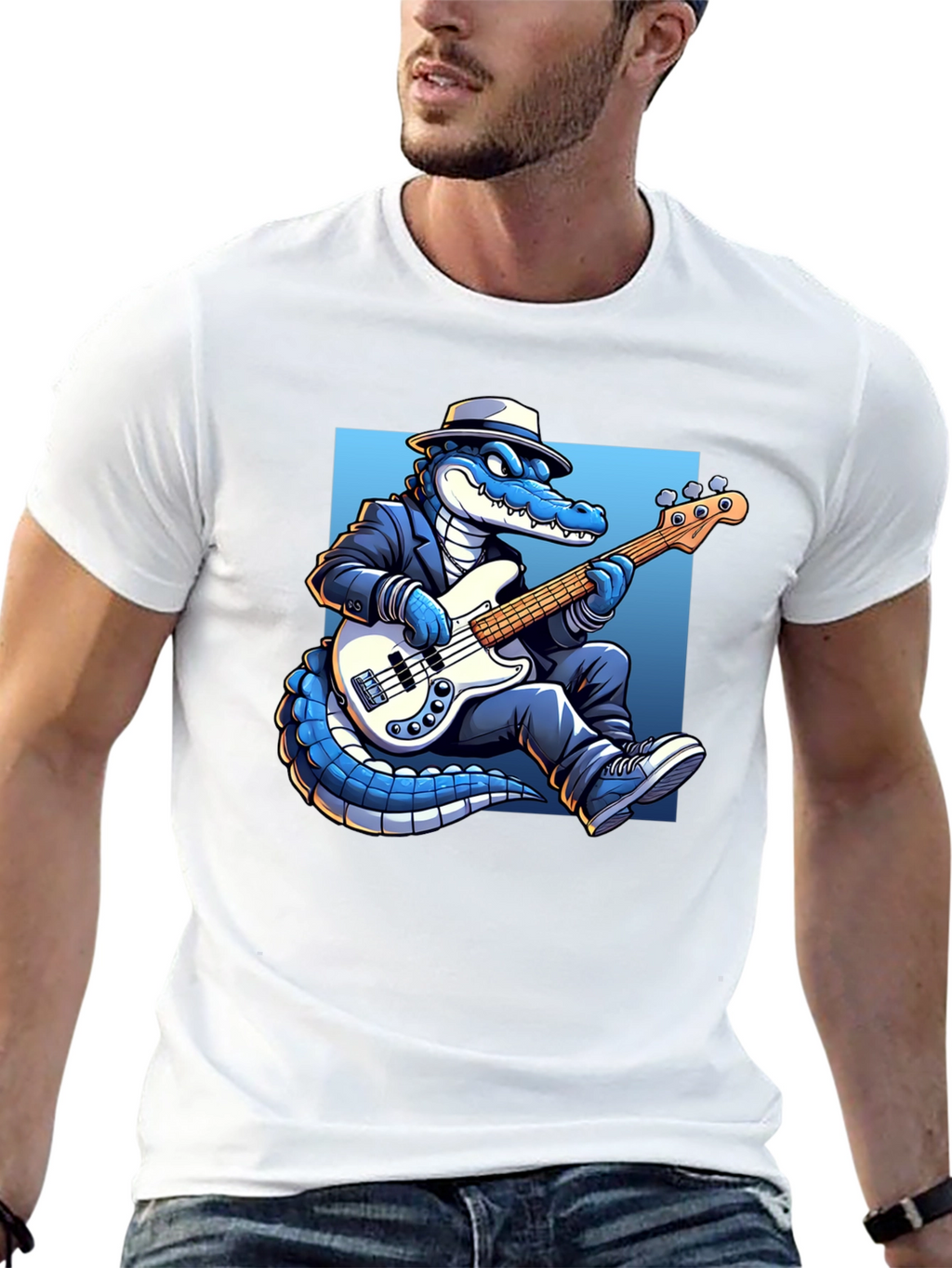Cool Gator Playing Bass Guitar T-Shirt