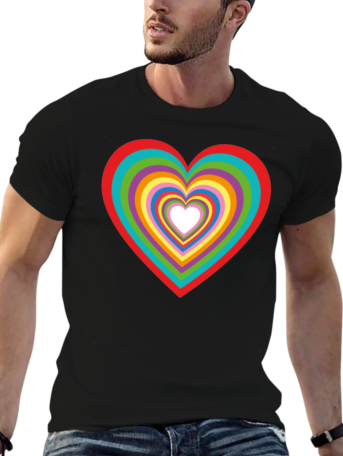 Rainbow Heart Graphic Tee - Stylish Cotton T-Shirt
