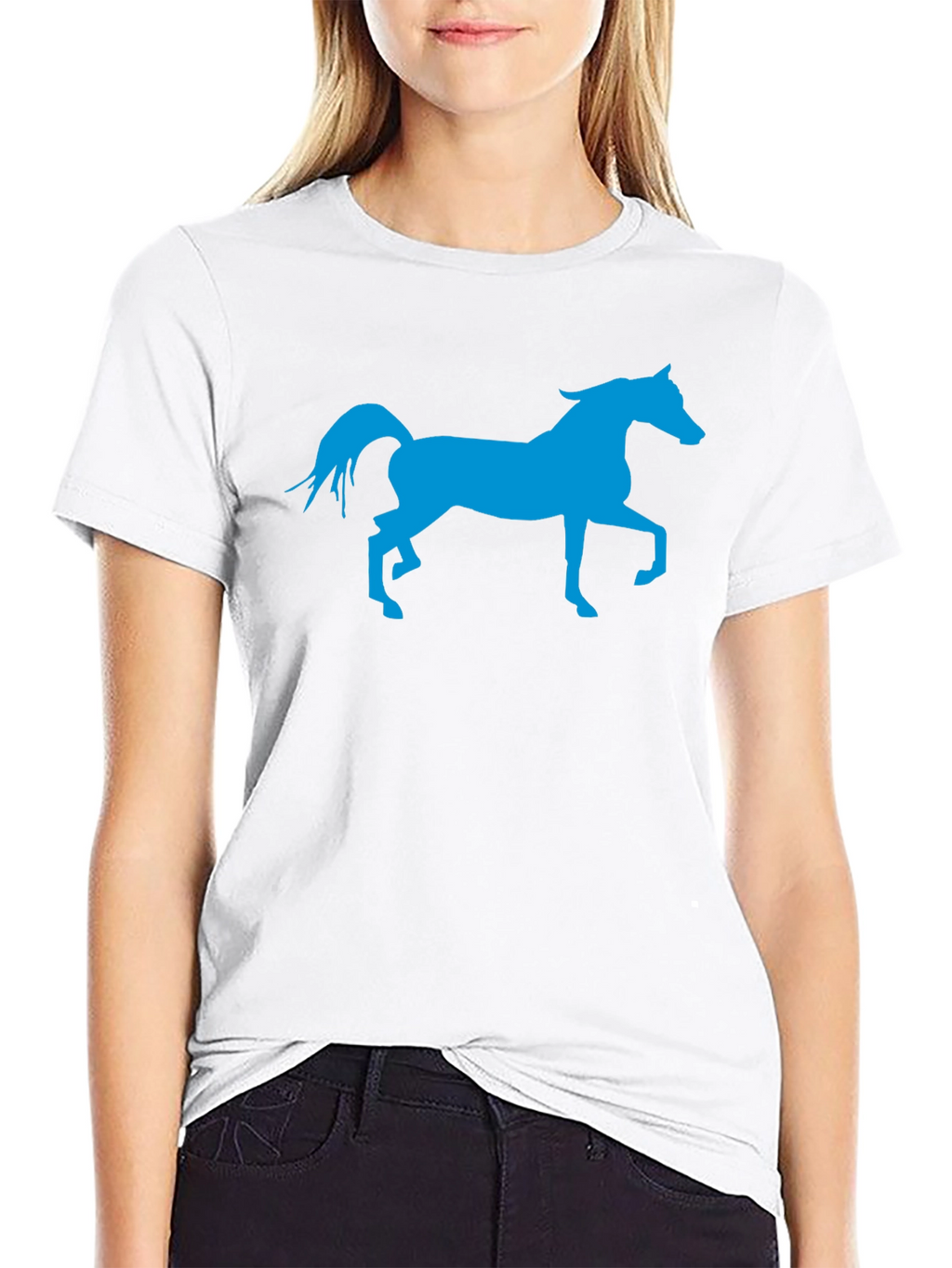 Blue Horse Graphic Black T-Shirt