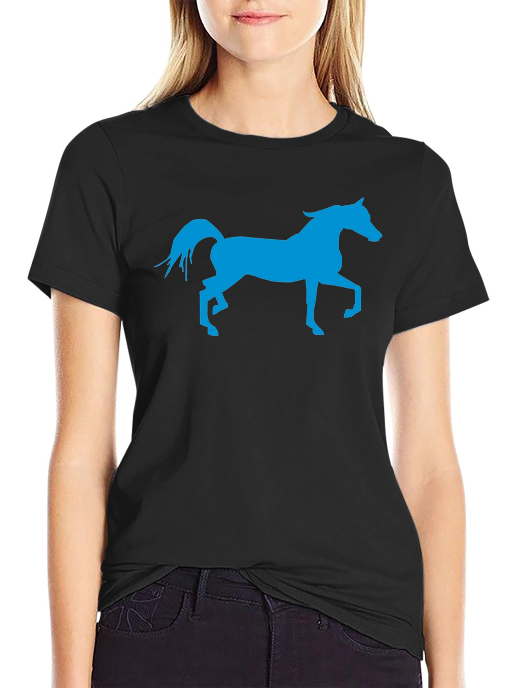 Blue Horse Graphic Black T-Shirt