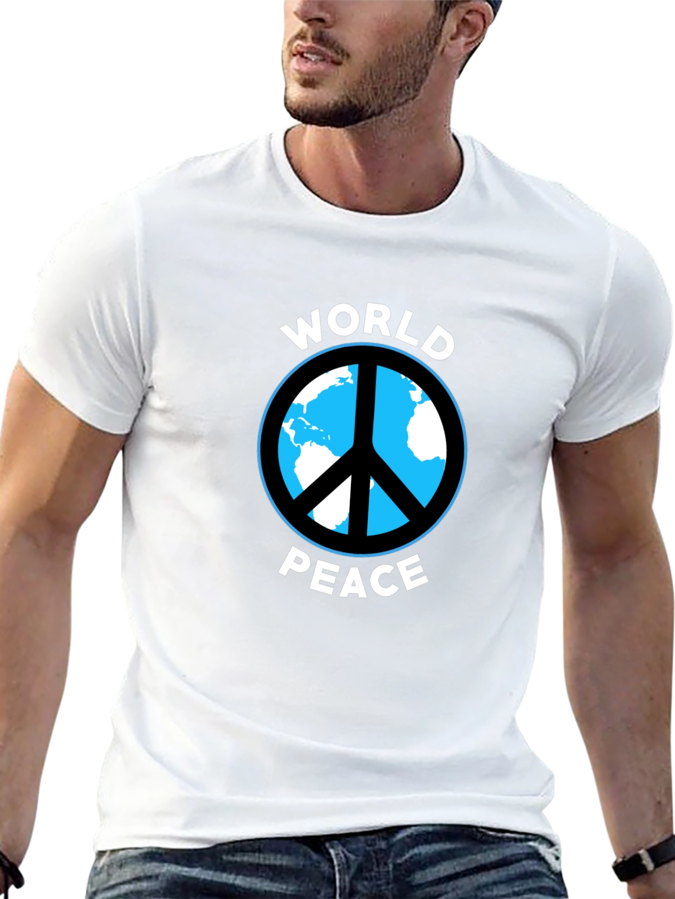 World Peace Graphic Tee - Black Cotton Casual