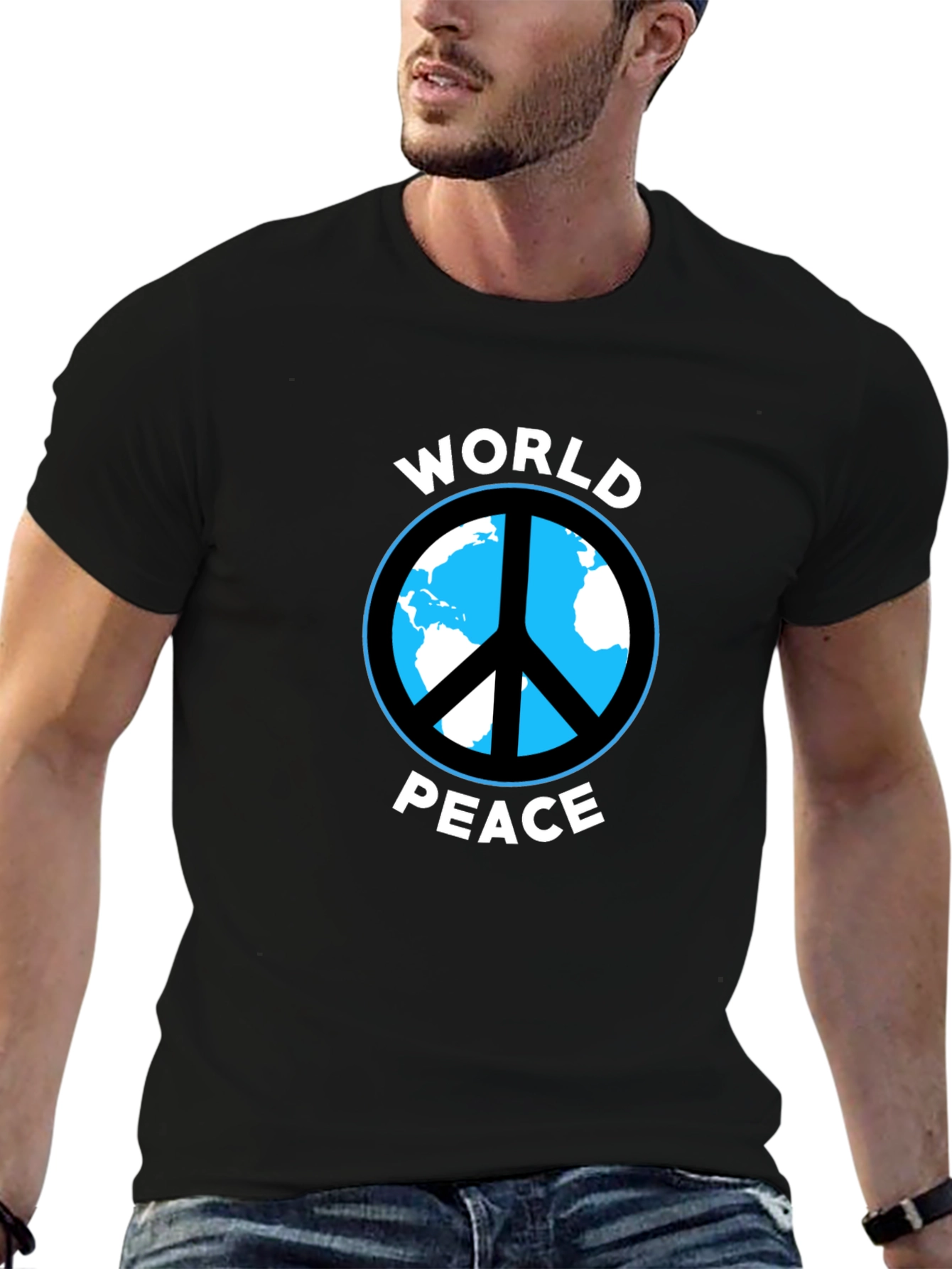 World Peace Graphic Tee - Black Cotton Casual