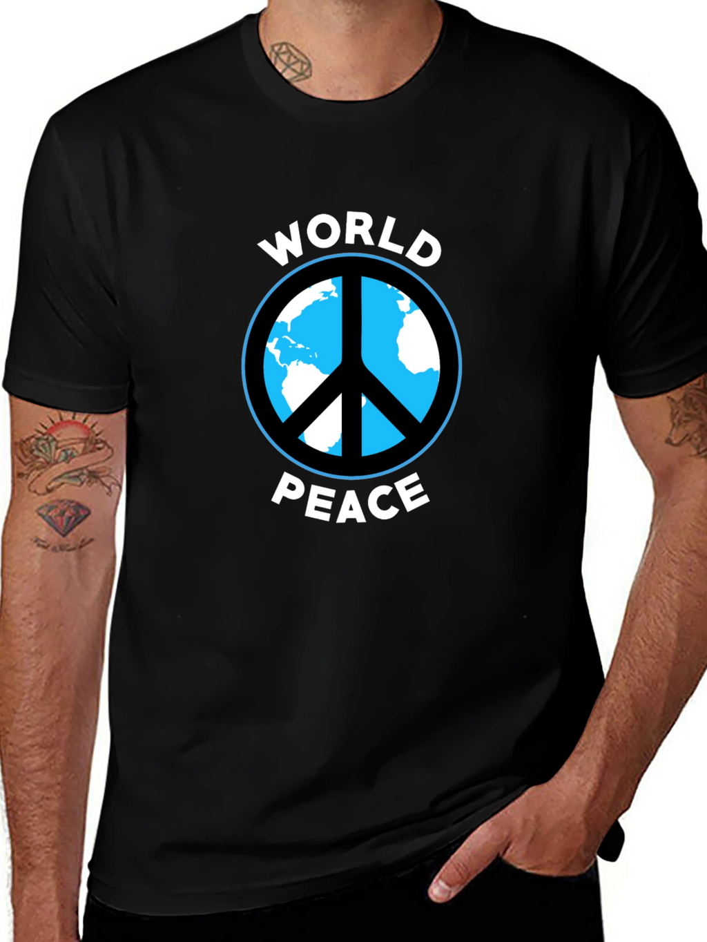 World Peace Graphic Tee - Black Cotton Casual