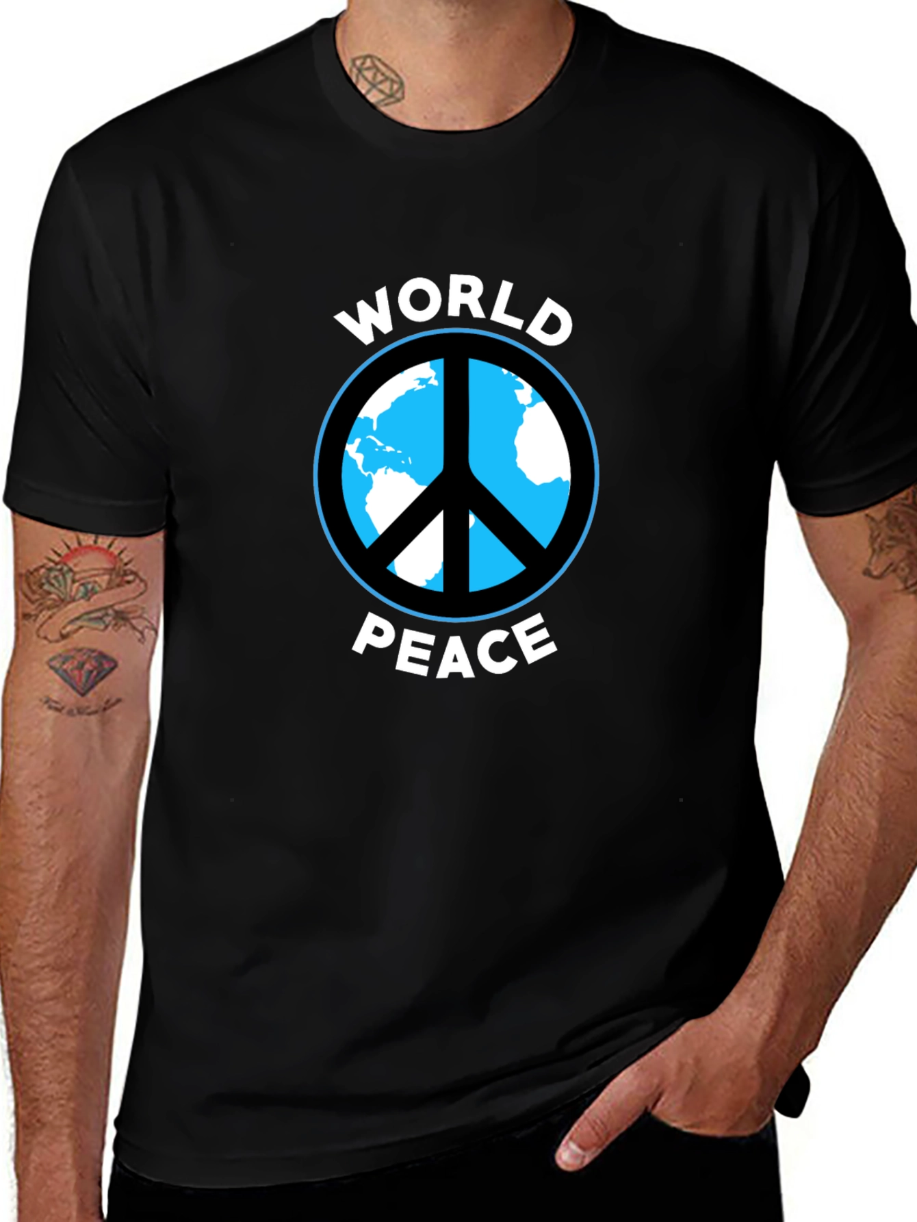World Peace Graphic Tee - Black Cotton Casual