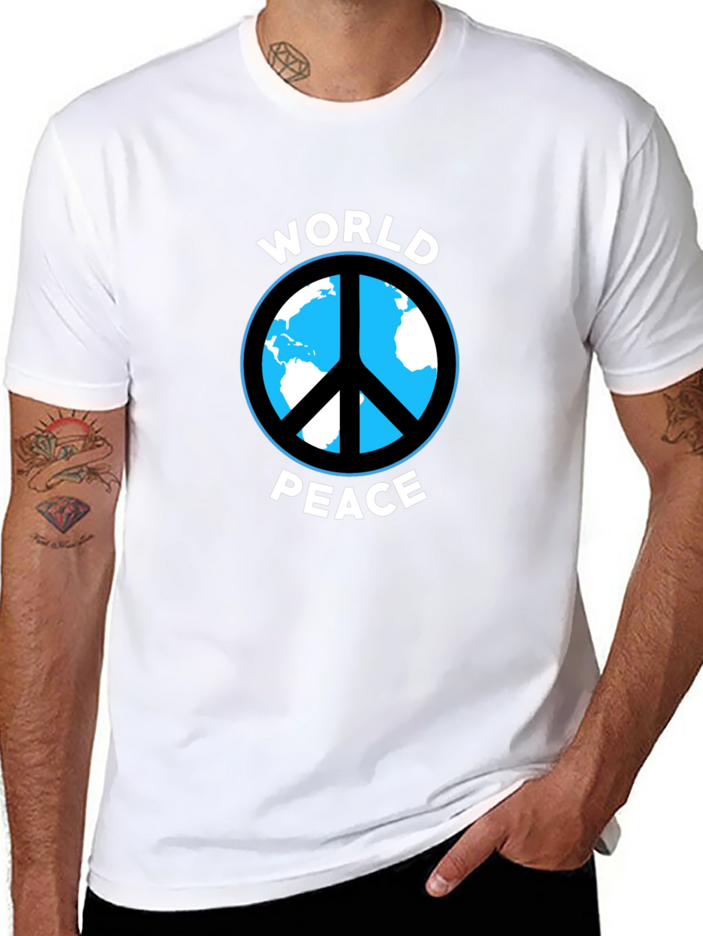 World Peace Graphic Tee - Black Cotton Casual