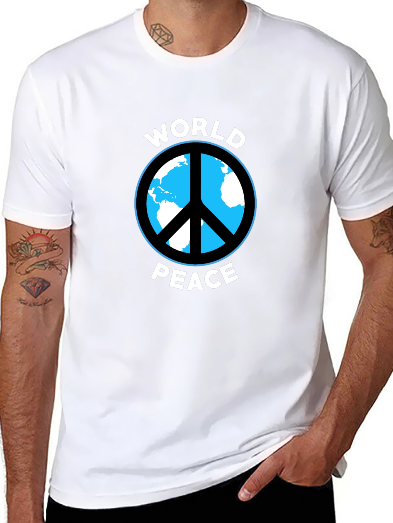 World Peace Graphic Tee - Black Cotton Casual