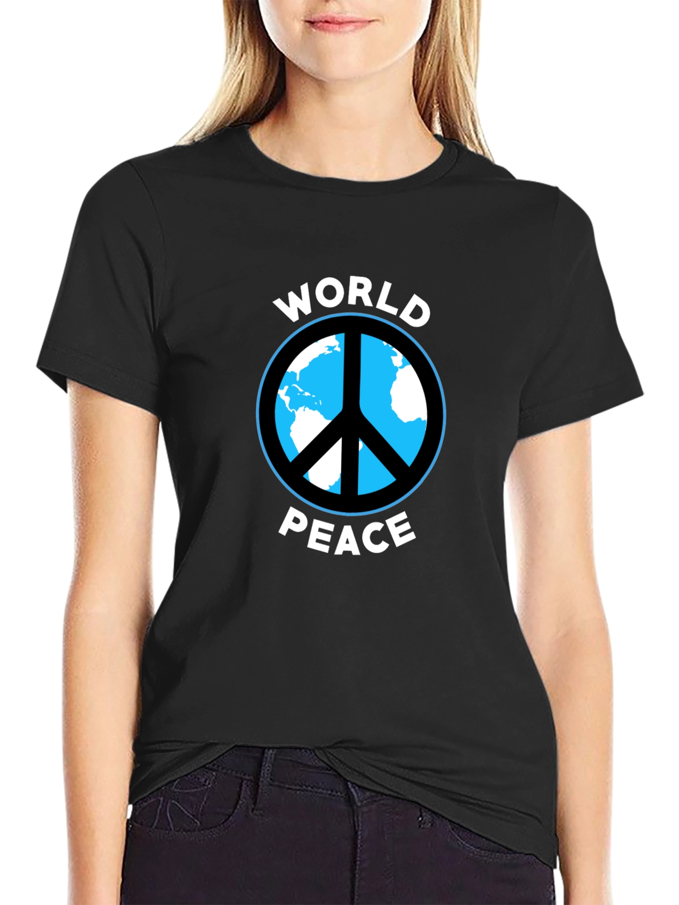World Peace Graphic Tee - Black Cotton Casual