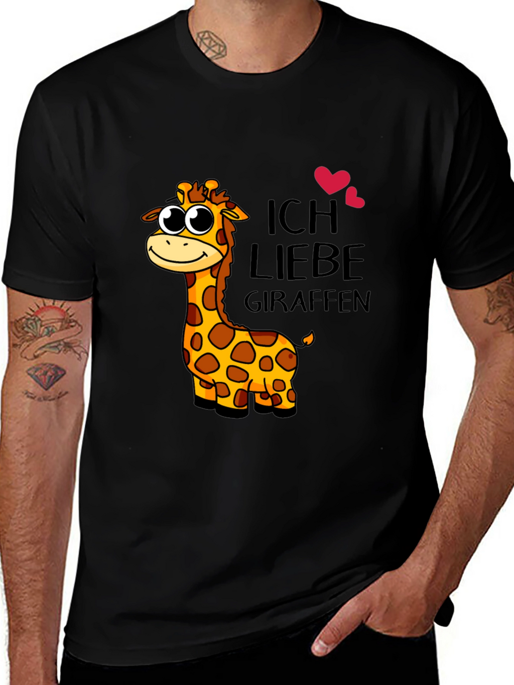 I Love Giraffes Black T-Shirt