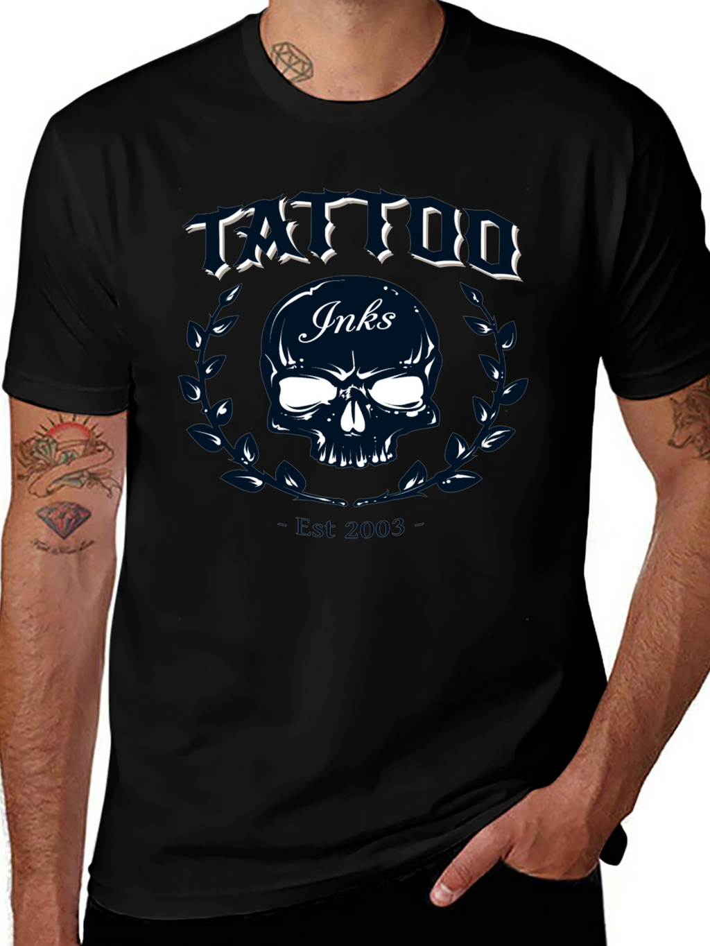 Tattoo Inks Skull Graphic Tee - Black Cotton T-Shirt