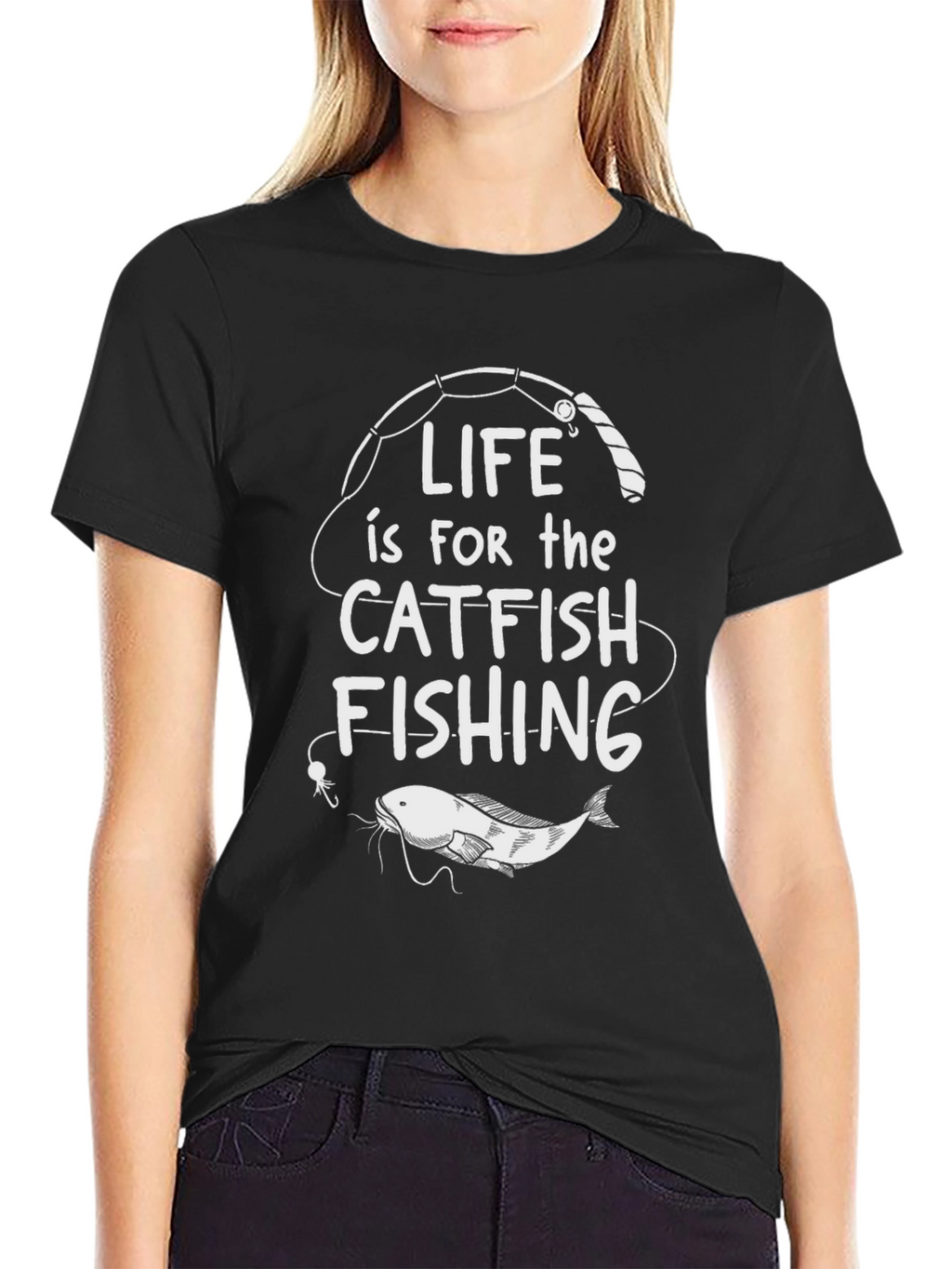 Life is for Catfish Fishing Black T-Shirt