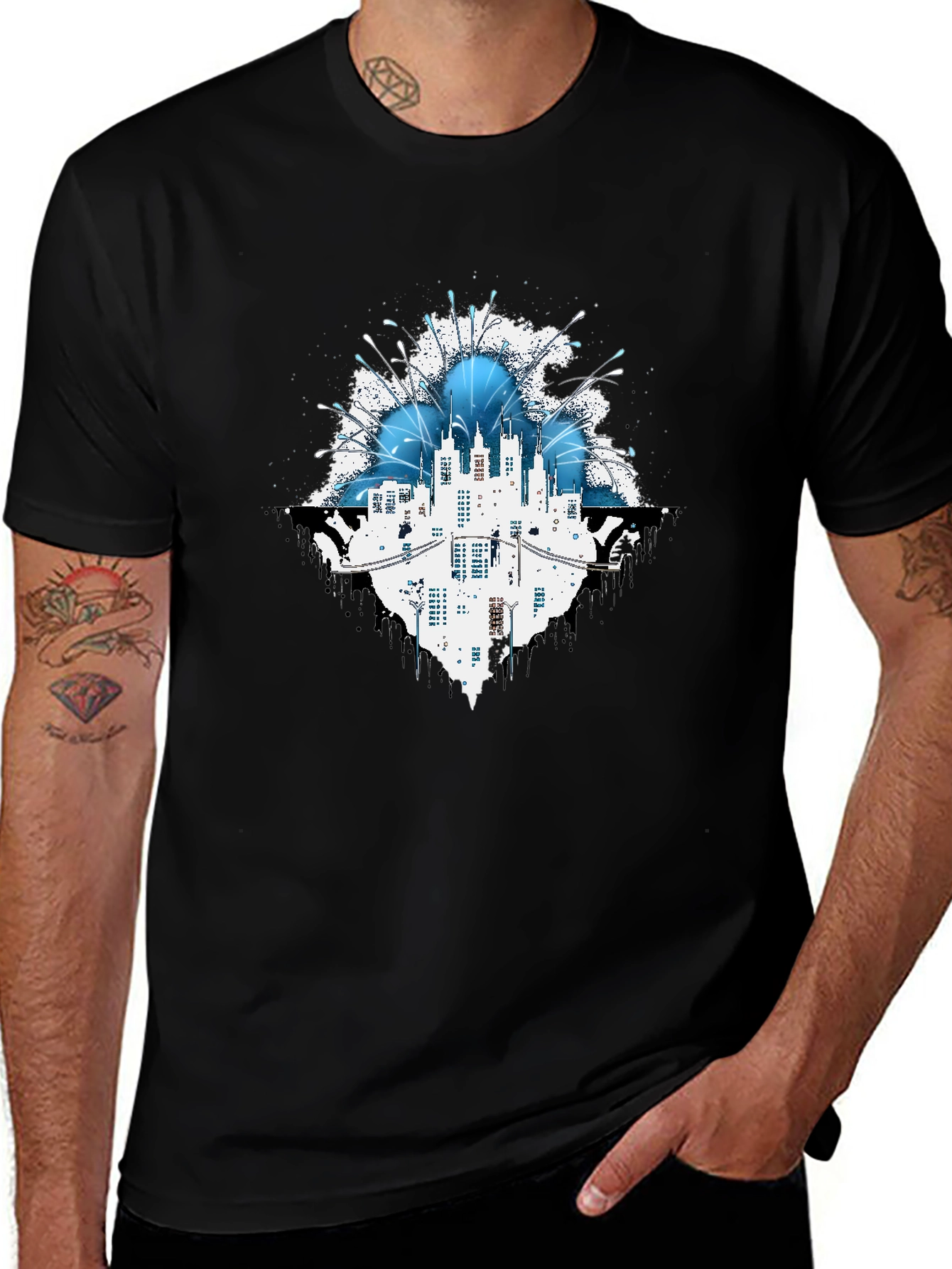 Abstract Cityscape Graphic T-Shirt - Black