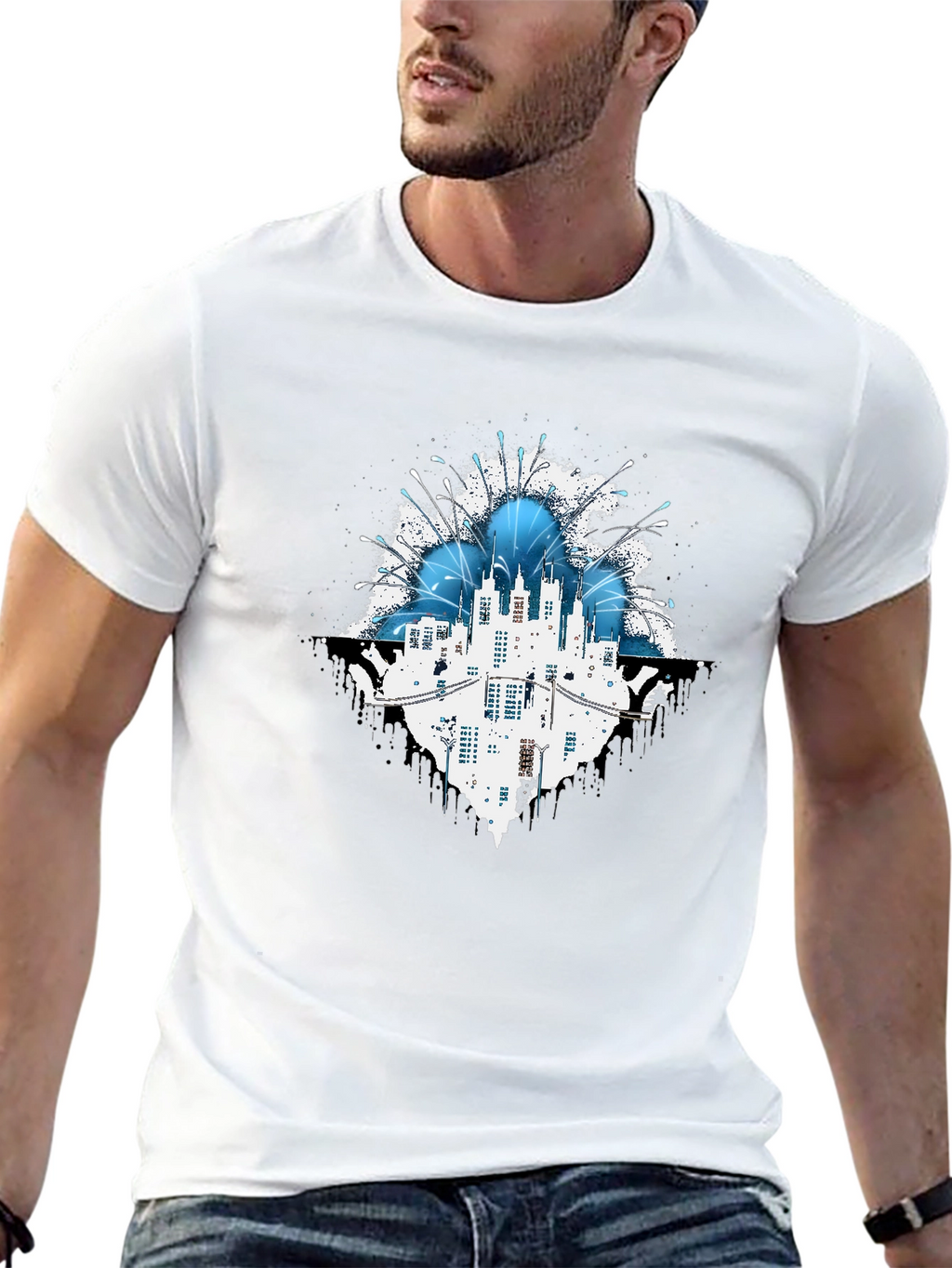 Abstract Cityscape Graphic T-Shirt - Black