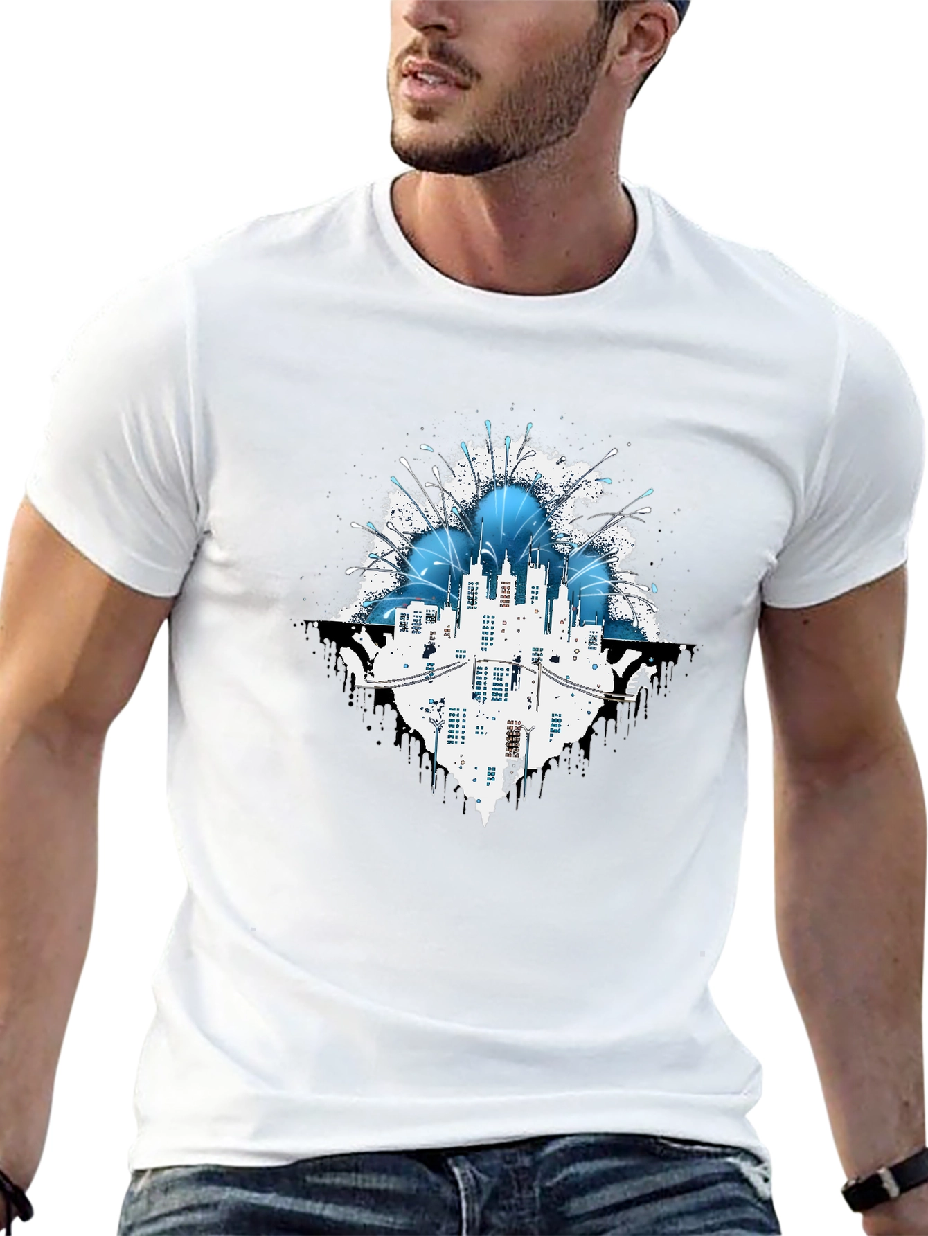 Abstract Cityscape Graphic T-Shirt - Black