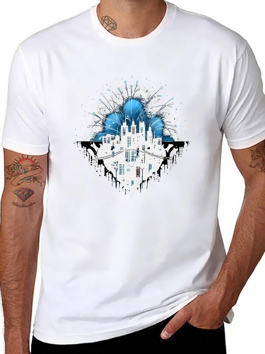 Abstract Cityscape Graphic T-Shirt - Black