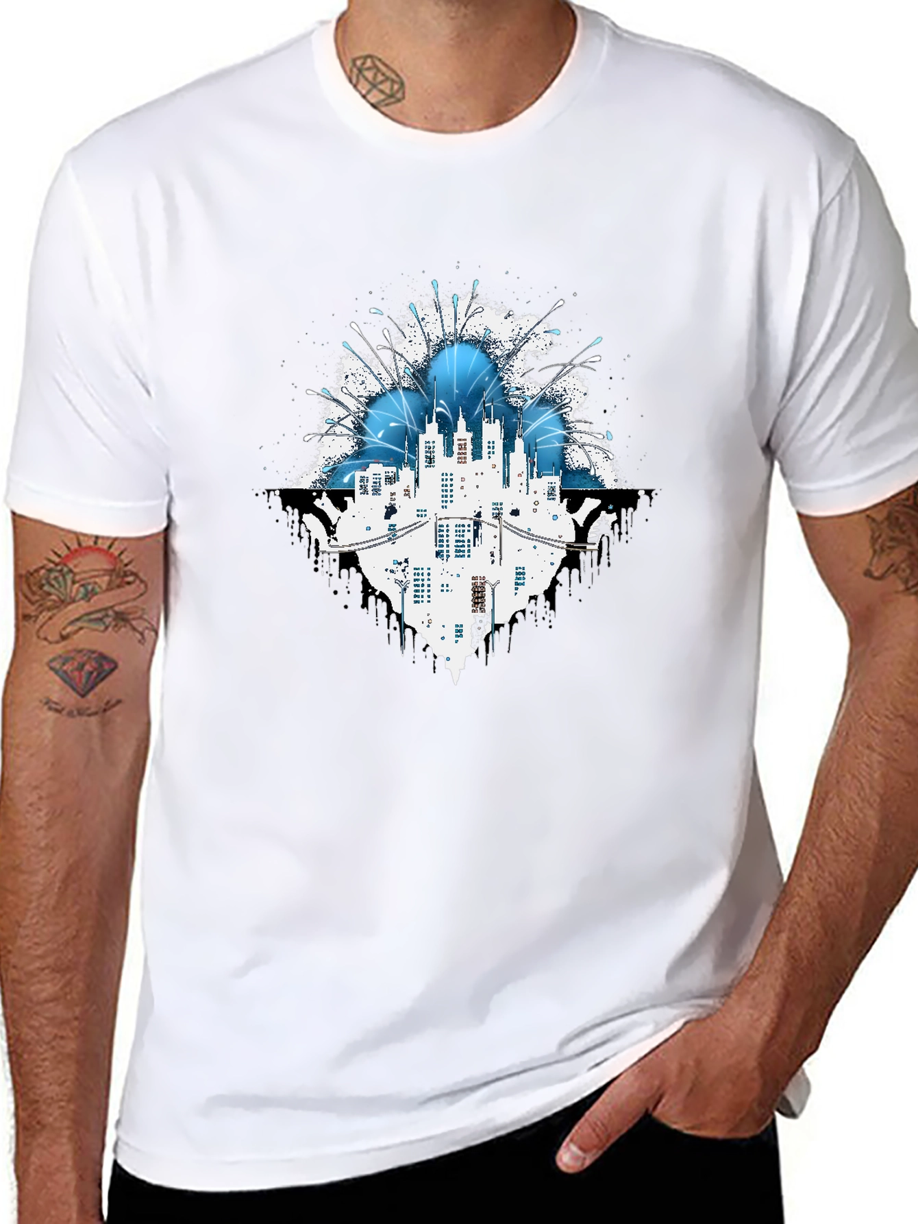Abstract Cityscape Graphic T-Shirt - Black