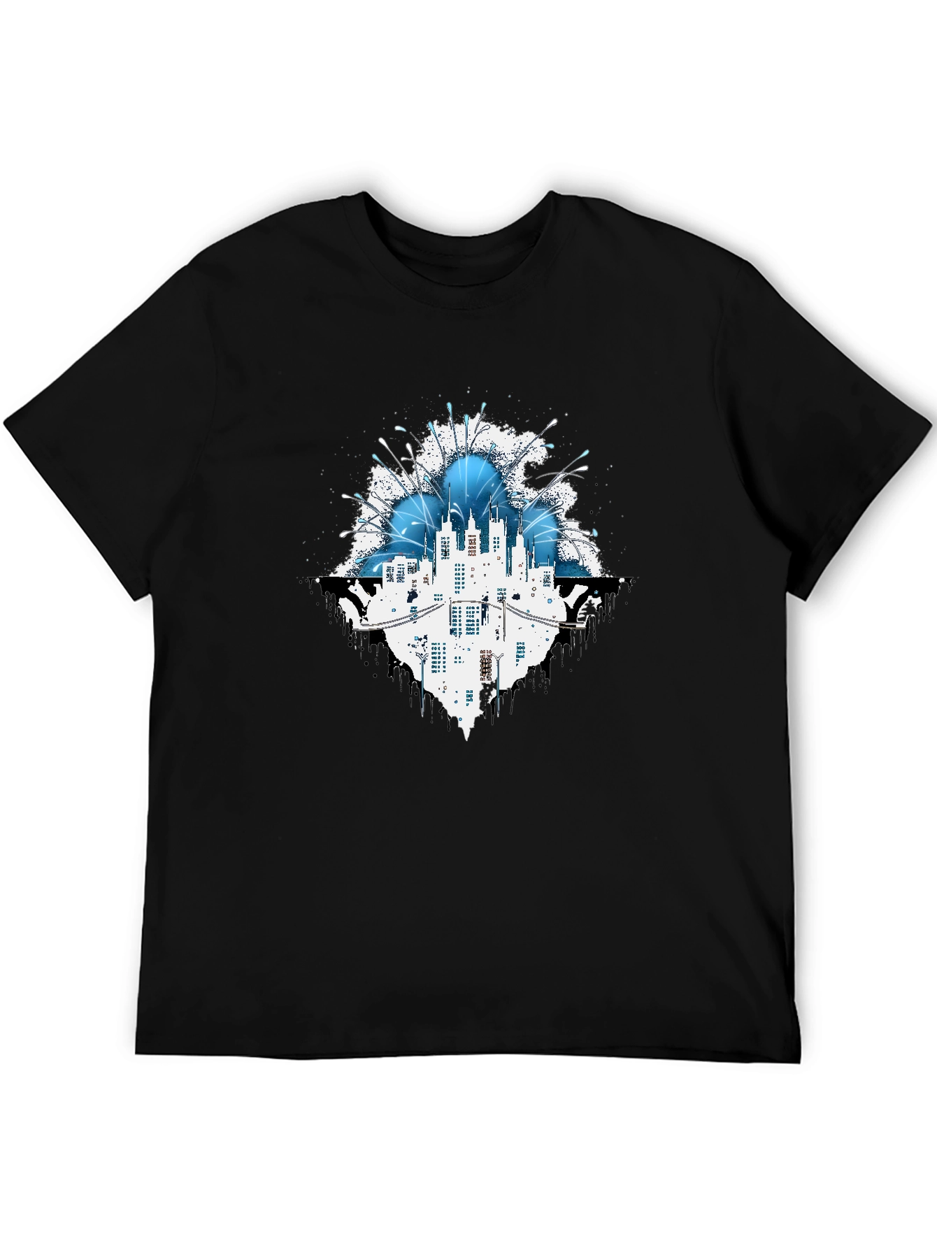 Abstract Cityscape Graphic T-Shirt - Black