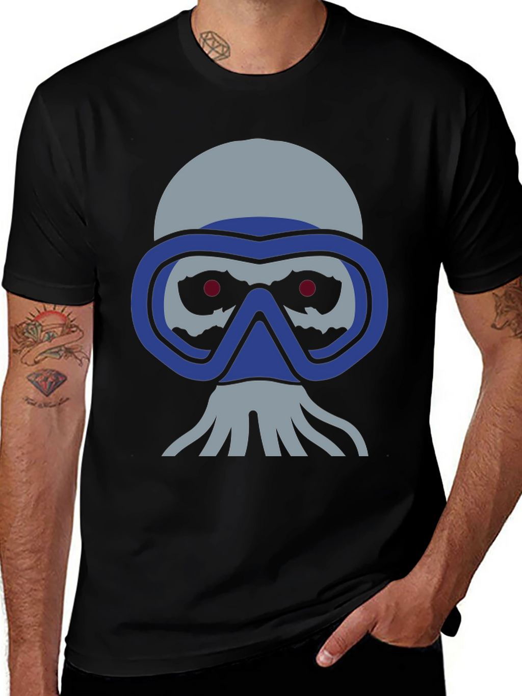 Diver Skull Graphic Tee - Black