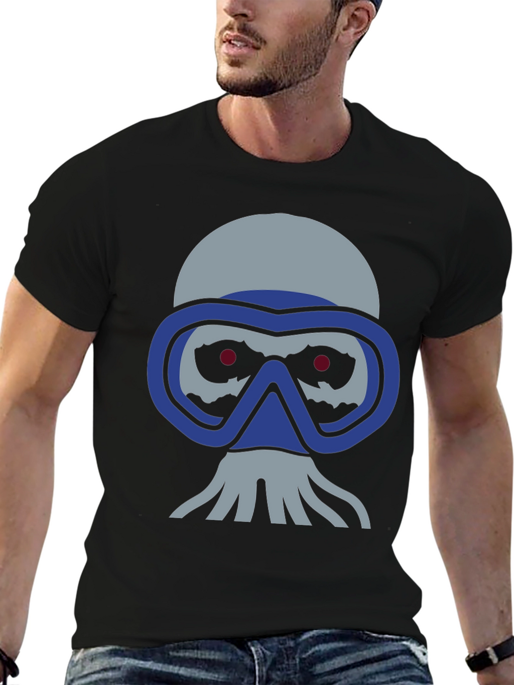 Diver Skull Graphic Tee - Black