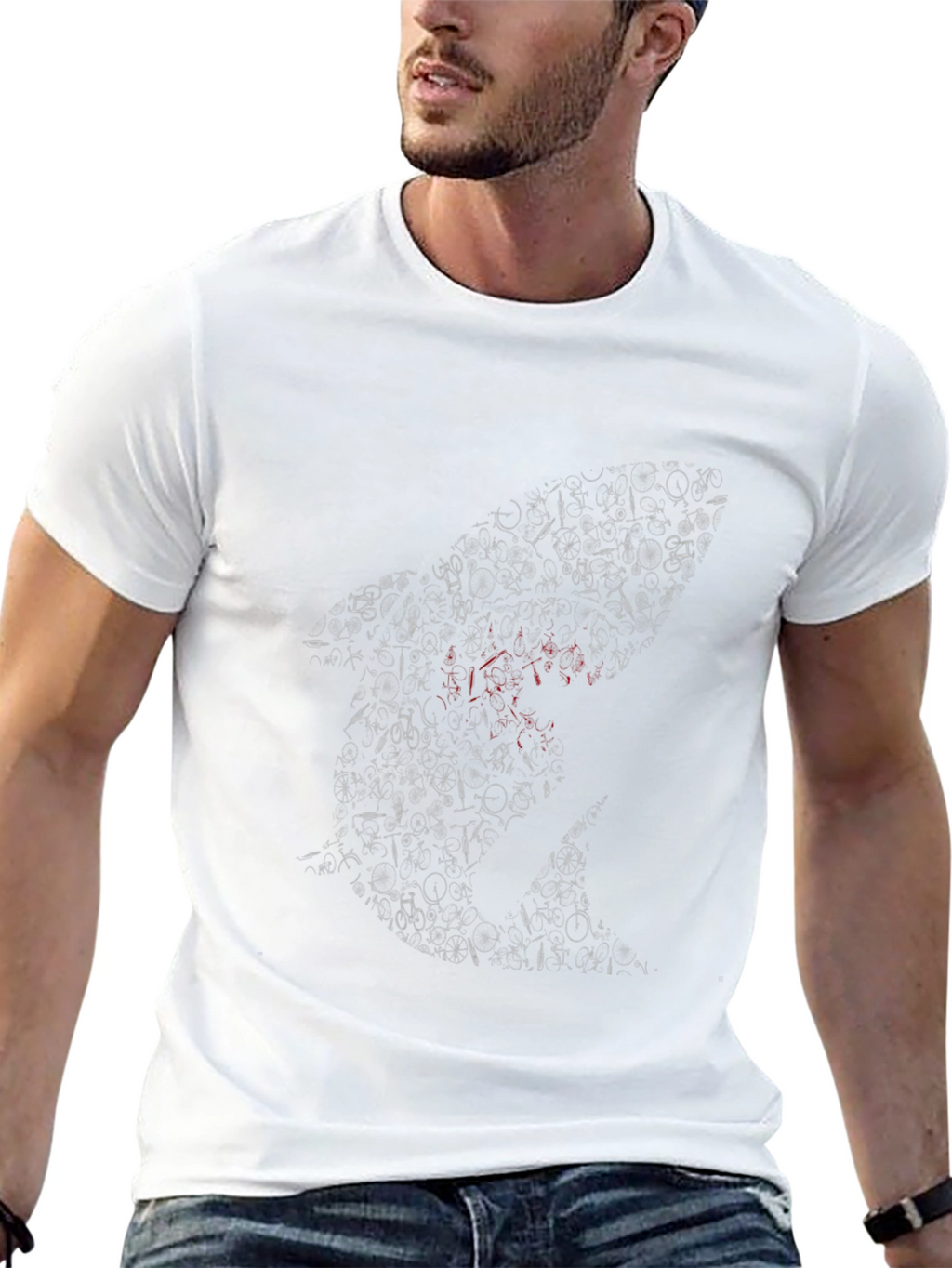 Mens Black Bicycle Shark Graphic T-Shirt