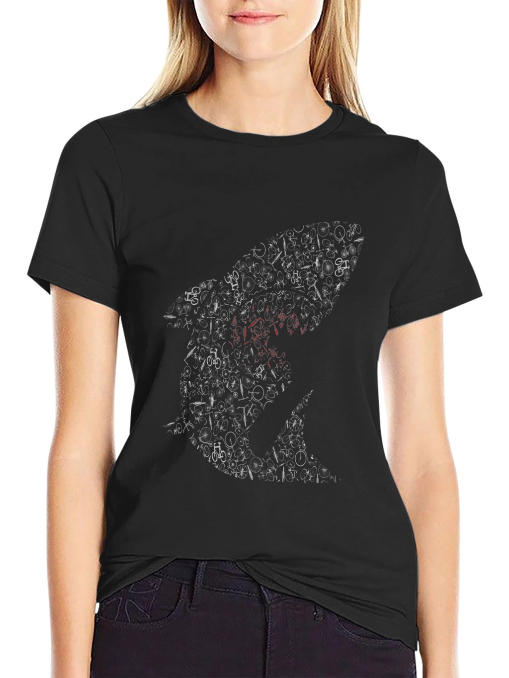 Mens Black Bicycle Shark Graphic T-Shirt