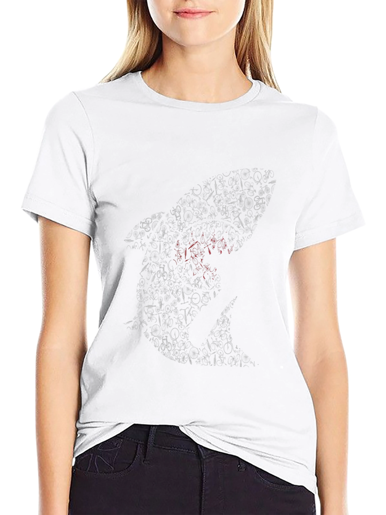 Mens Black Bicycle Shark Graphic T-Shirt