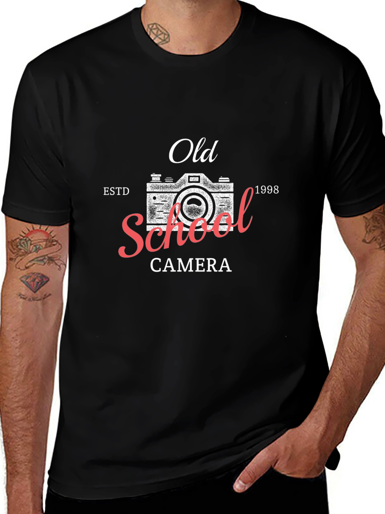 Old School Camera Black T-Shirt - Vintage Photography