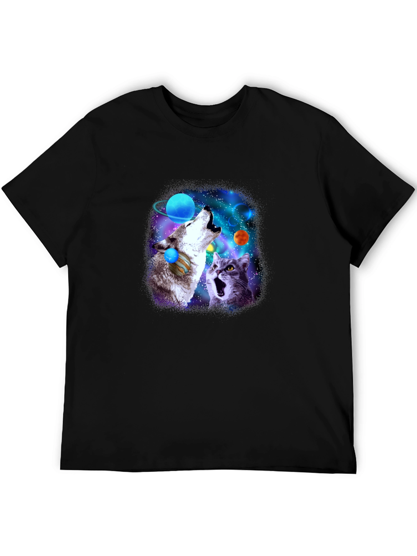Galaxy Wolf and Cat Graphic Tee