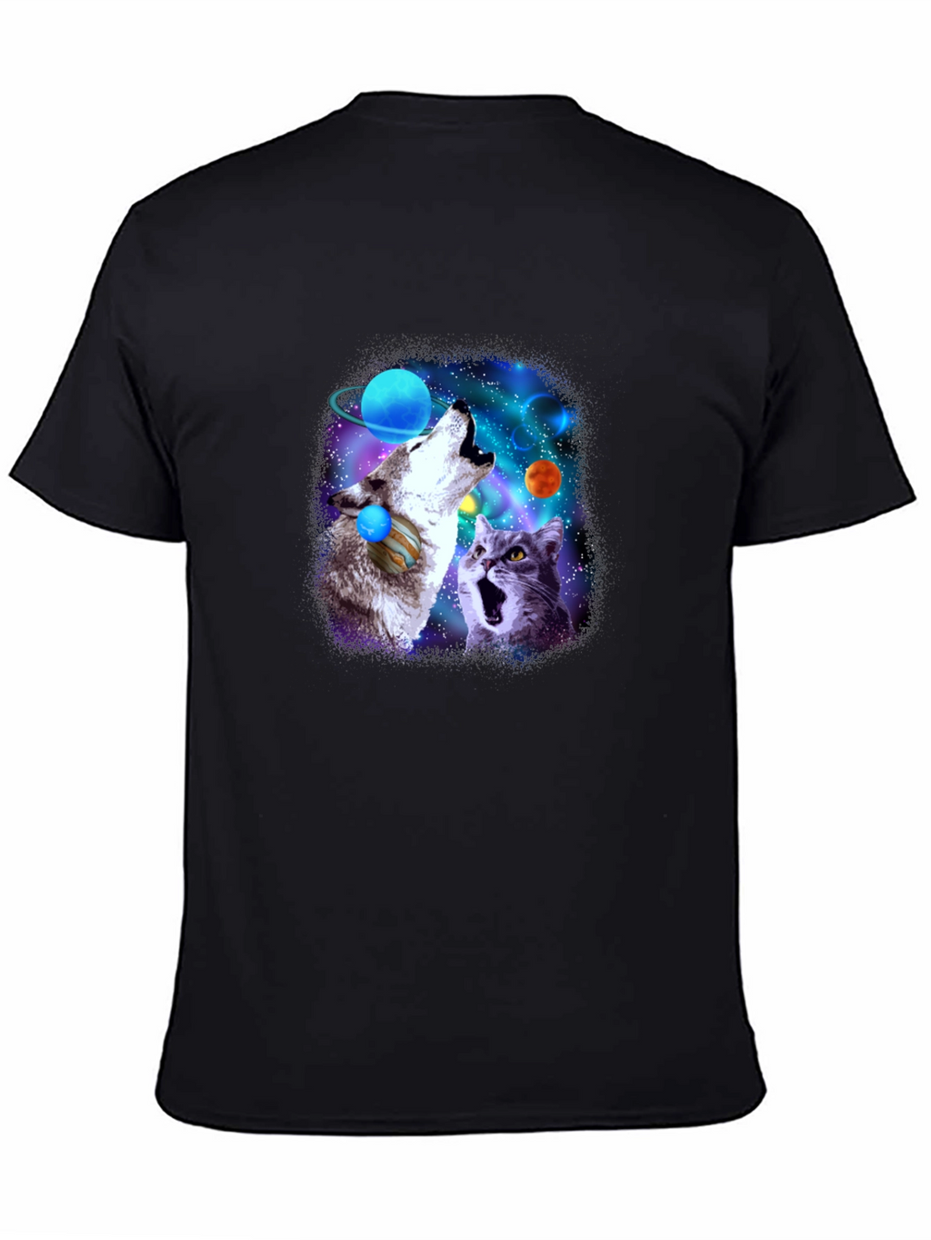 Galaxy Wolf and Cat Graphic Tee