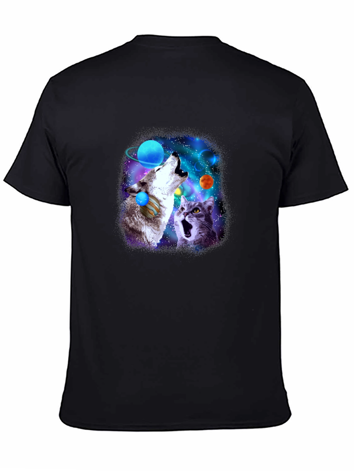 Galaxy Wolf and Cat Graphic Tee