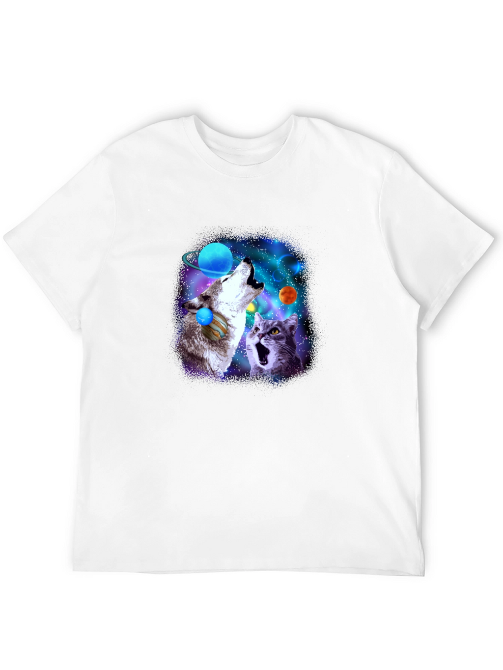 Galaxy Wolf and Cat Graphic Tee