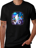 Galaxy Wolf and Cat Graphic Tee