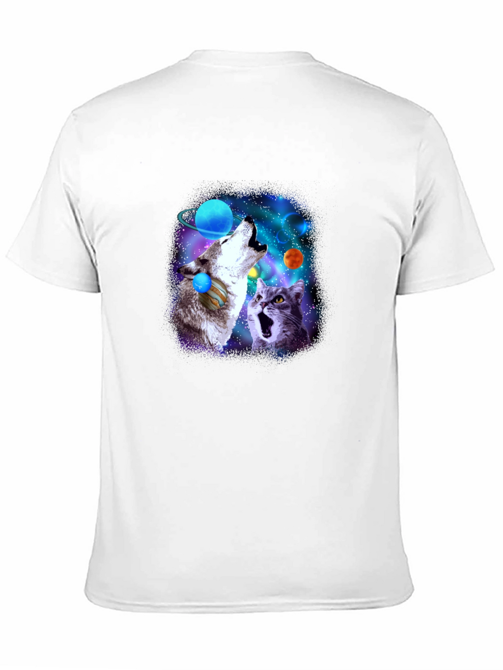 Galaxy Wolf and Cat Graphic Tee