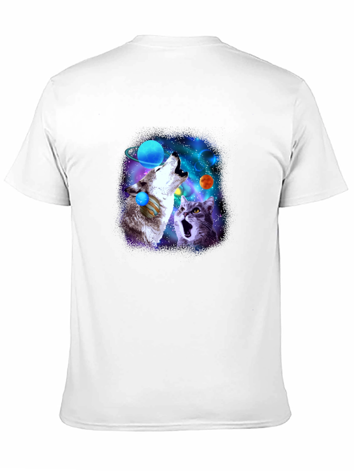 Galaxy Wolf and Cat Graphic Tee