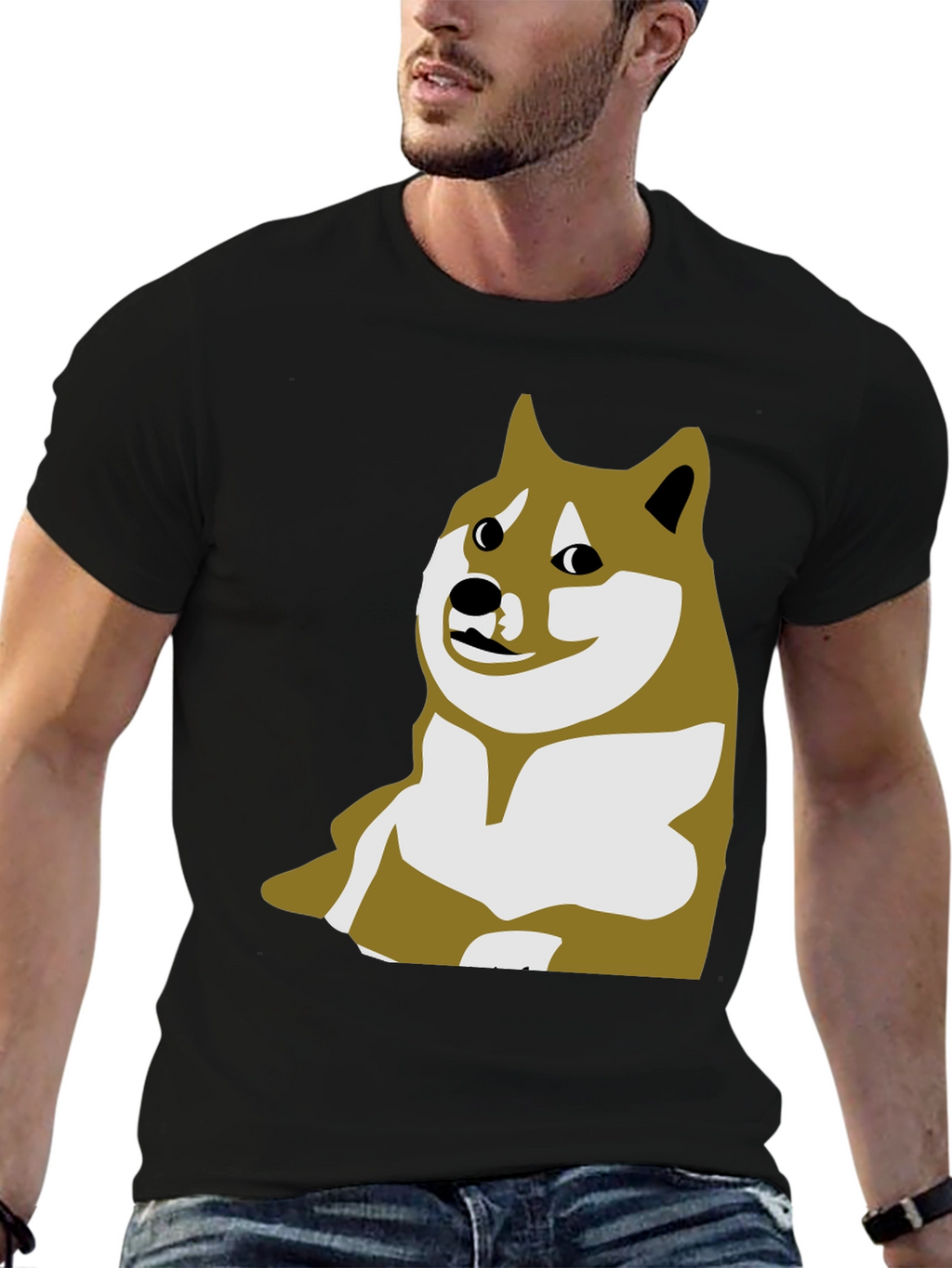Doge Meme Graphic Tee - Black Crew Neck T-Shirt