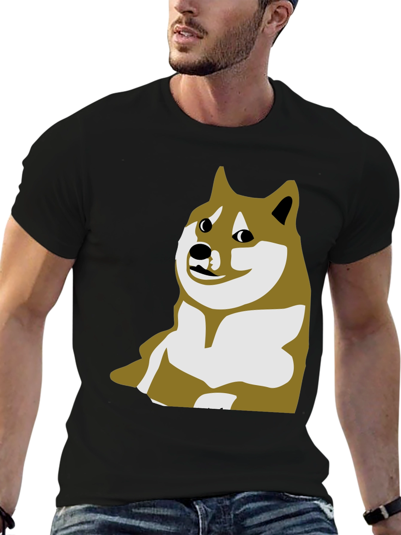 Doge Meme Graphic Tee - Black Crew Neck T-Shirt