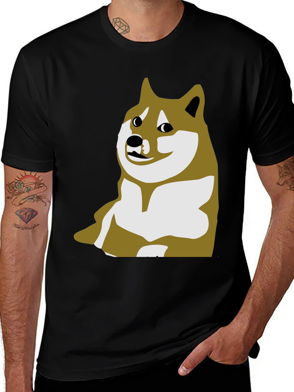Doge Meme Graphic Tee - Black Crew Neck T-Shirt