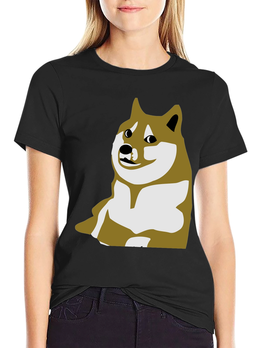 Doge Meme Graphic Tee - Black Crew Neck T-Shirt