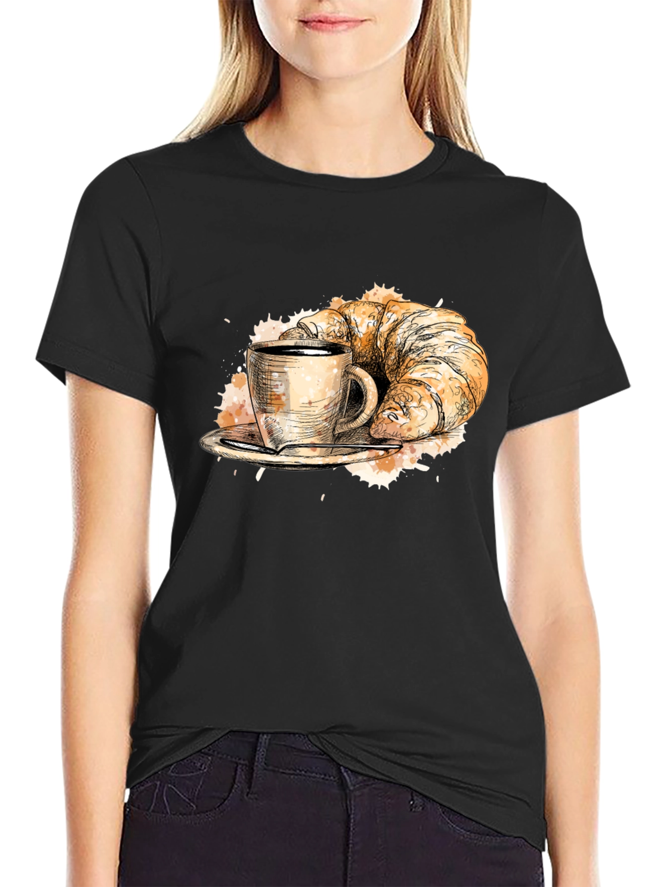 Coffee & Croissant Black Graphic Tee