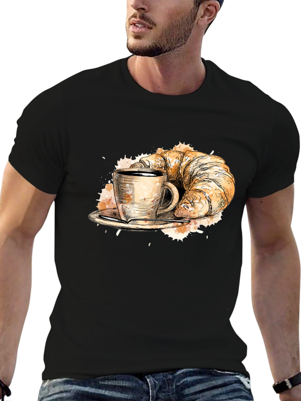 Coffee & Croissant Black Graphic Tee